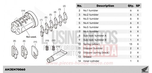 CYLINDER INNER SET,1KEY(WAVE) CRF1100D3R de 2024